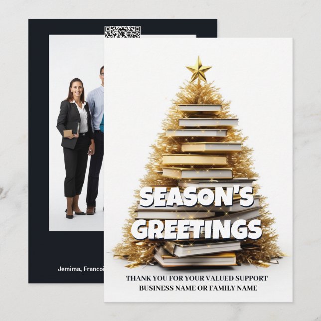 Book christmas tree writer holiday greetings photo card (Front/Back)