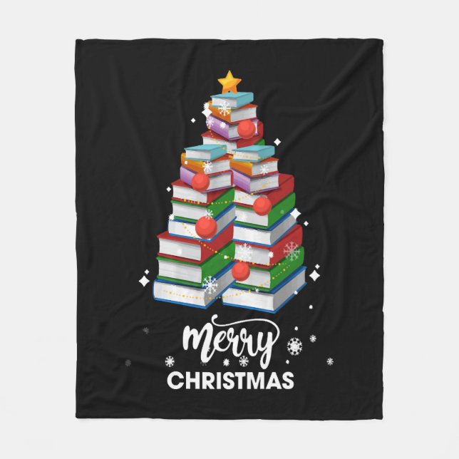 Book Christmas Tree Xmas Gift For Books Lovers Lib Fleece Blanket (Front)