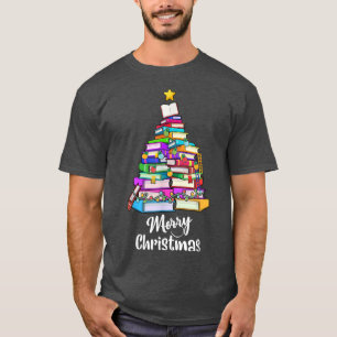 Book Christmas Tree Xmas Lights Librarian Merry Ch T-Shirt