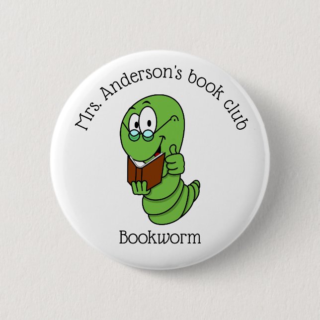 Book Club Bookworm Personalised 6 Cm Round Badge (Front)