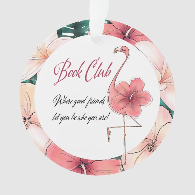 Book Club Chic Pink Flamingo Funny Friend Ornament (Front)