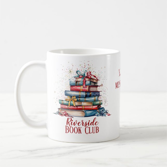 Book Club Christmas Custom Name Coffee Mug (Left)