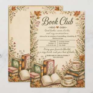 Book Club Fall Autumn Rustic Vintage Invitation