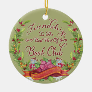Book Club Holiday Friendship Wreath Ceramic Ornament