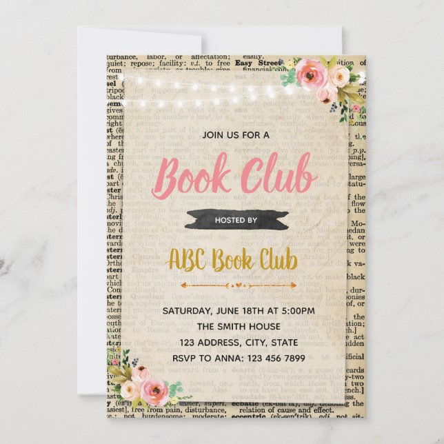 Book club party invitation (Front)