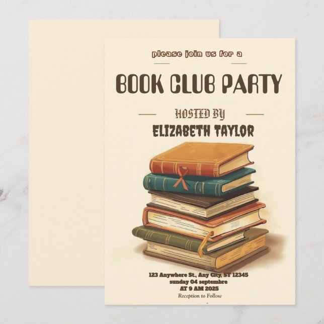 Book Club Party Invitation – Cozy Reading Night (Front/Back)