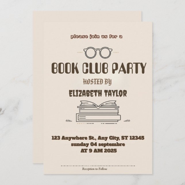 Book Club Party Invitation – Cozy Reading Night (Front/Back)