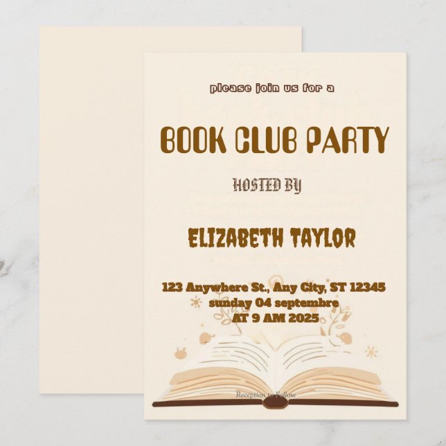 Book Club Party Invitation – Cozy Reading Night (Front/Back)