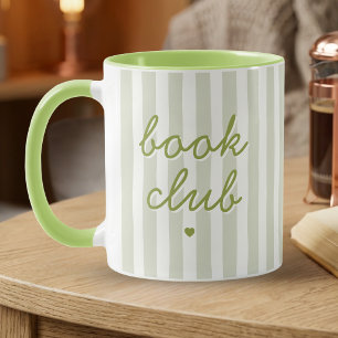 Book Club Script Quote Sage Striped Heart Coffee Mug