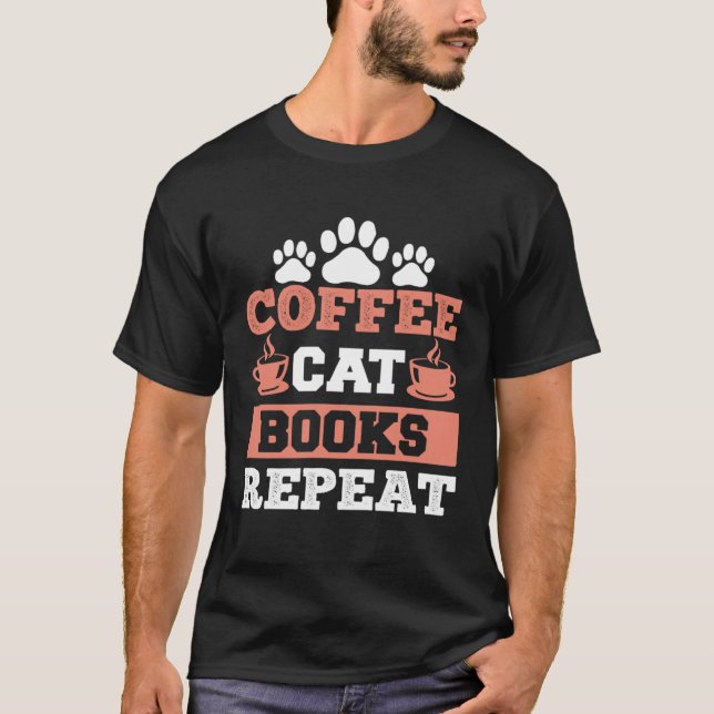 Book  Coffee Addict Reading Ladies Cat T-Shirt (Front)