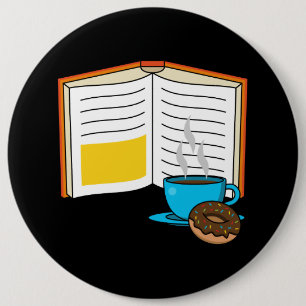 Book Coffee and Doughnut Cartoon 6 Cm Round Badge