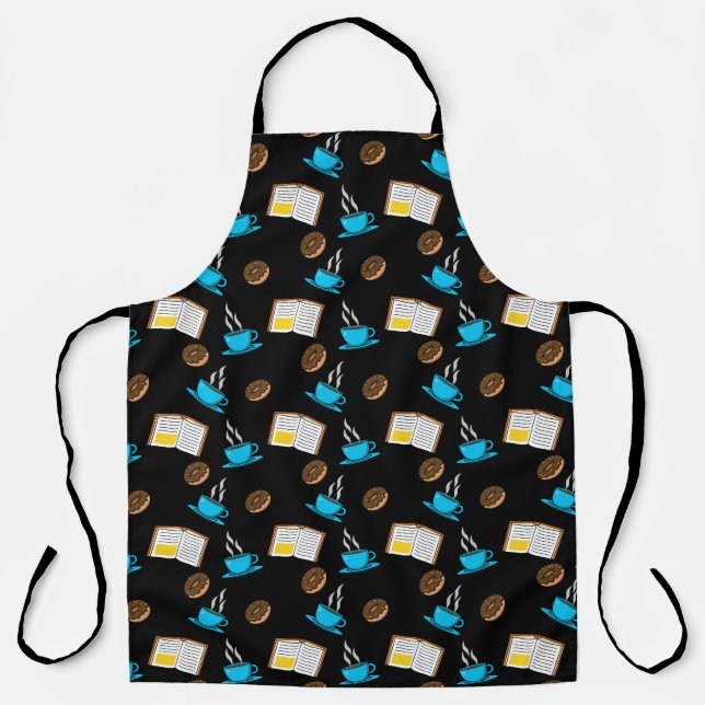 Book Coffee and Doughnut Cartoon Apron (Front)