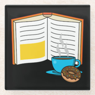 Book Coffee and Doughnut Cartoon Glass Coaster