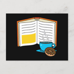 Book Coffee and Doughnut Cartoon Holiday Postcard