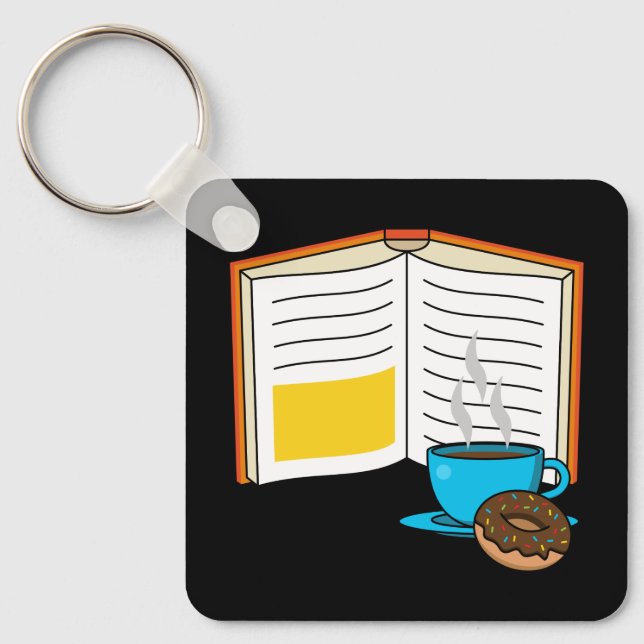 Book Coffee and Doughnut Cartoon Key Ring (Front)