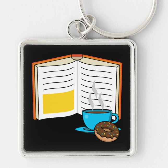 Book Coffee and Doughnut Cartoon Key Ring (Front)