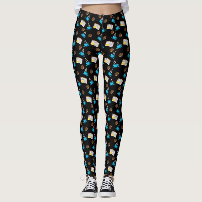 Book Coffee and Doughnut Cartoon Leggings (Front)