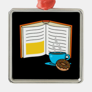 Book Coffee and Doughnut Cartoon Metal Ornament