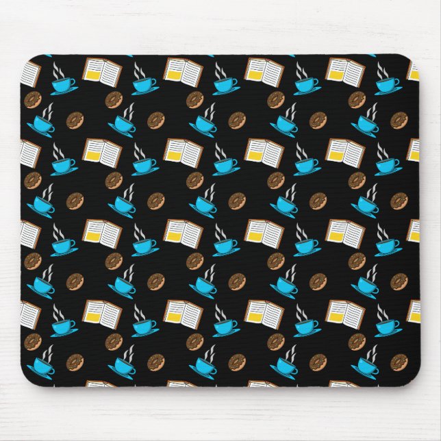 Book Coffee and Doughnut Cartoon Mouse Pad (Front)