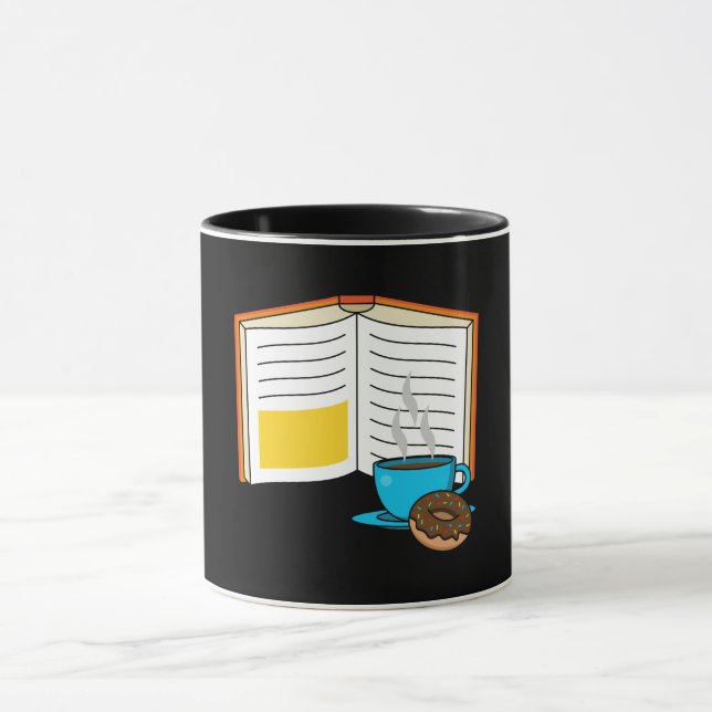 Book Coffee and Doughnut Cartoon Mug (Center)