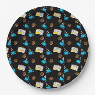 Book Coffee and Doughnut Cartoon Paper Plate