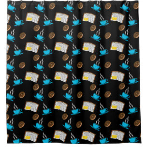 Book Coffee and Doughnut Cartoon Shower Curtain