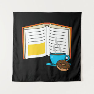 Book Coffee and Doughnut Cartoon Tapestry