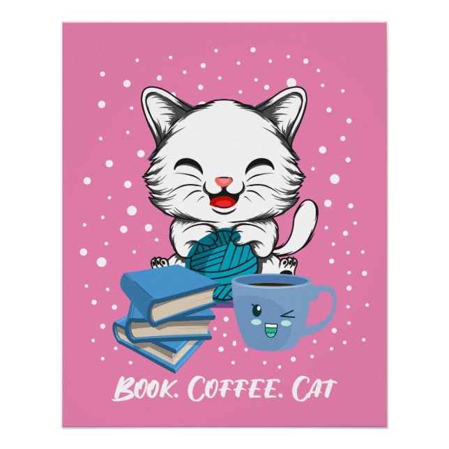Book Coffee Cat Glossy Poster (Front)