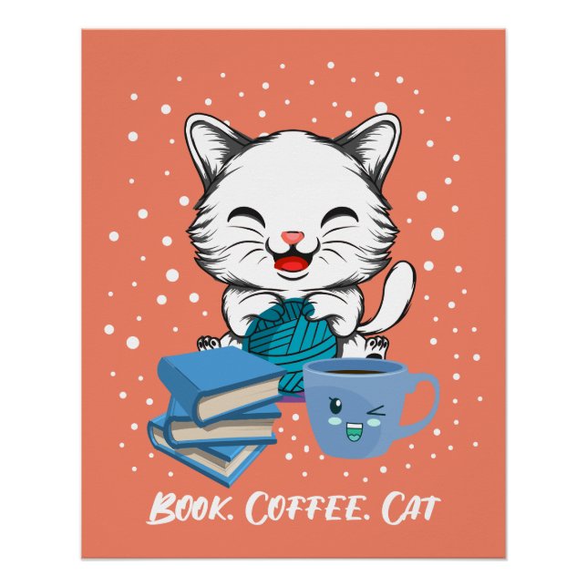 Book Coffee Cat Glossy Poster (Front)