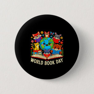 Book day funny reading bookworm men women kids 6 cm round badge