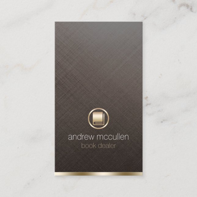 Book Dealer Gold Book Icon Brushed Metal Business Card (Front)