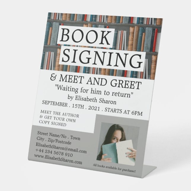 Book Display, Writers Book Signing Advertising Pedestal Sign (Front)
