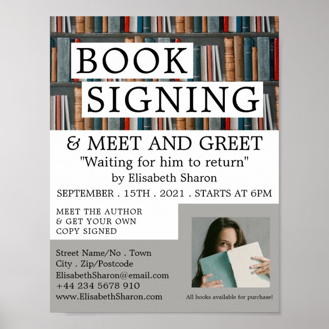 Book Display, Writers Book Signing Advertising Poster (Front)