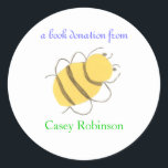 Book donation sticker - bee<br><div class="desc">Donating books to the library or school? Personalise the gift with this adorable label featuring a child's artwork. Creators give half their proceeds to kids' charities.</div>