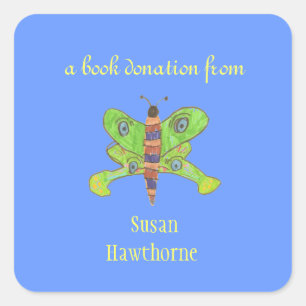 Book donation sticker - butterfly - square