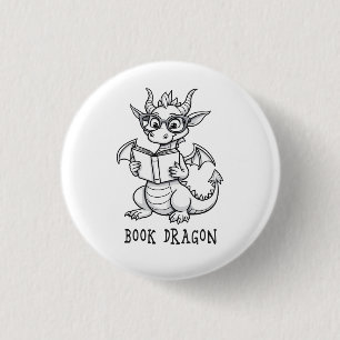 Book dragon 3 cm round badge