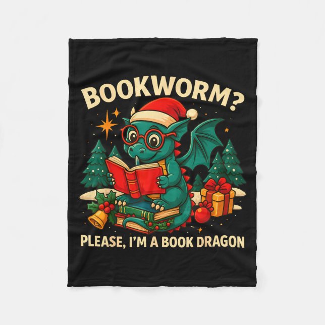 Book Dragon Christmas Reading Gift For Fantasy Lov Fleece Blanket (Front)