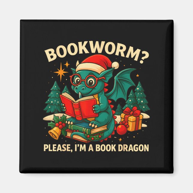 Book Dragon Christmas Reading Gift For Fantasy Lov Magnet (Front)
