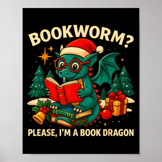 Book Dragon Christmas Reading Gift For Fantasy Lov Poster (Front)