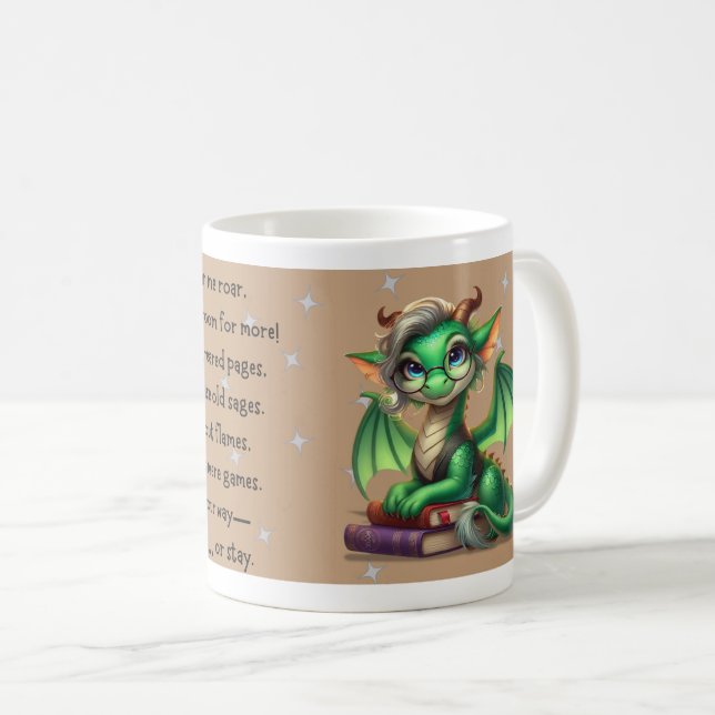 Book Dragon Classic Ceramic Boho Gift Mug (Front Right)