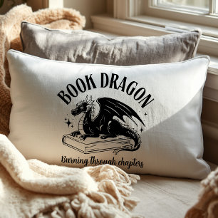 Book Dragon Fantasy Reader Black and White Lumbar Cushion