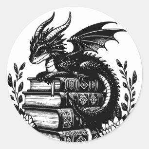 Book Dragon Fantasy Reader Bookish Book lover Classic Round Sticker