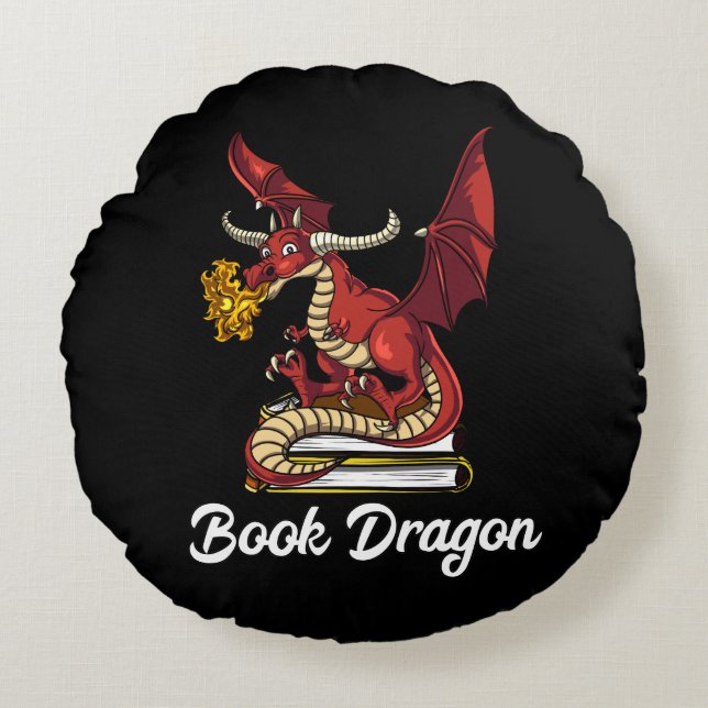 Book Dragon Literature Reading Geek Nerd Round Cushion (Front)