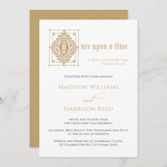 Book Fairy Tale One Upon a Time Library Wedding Invitation (Front/Back)