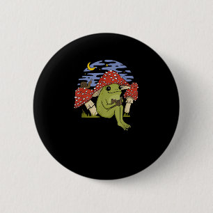 Book Fan Frog With Mushroom Hat Cottagecore Goblin 6 Cm Round Badge