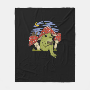 Book Fan Frog With Mushroom Hat Cottagecore Goblin Fleece Blanket