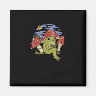 Book Fan Frog With Mushroom Hat Cottagecore Goblin Magnet