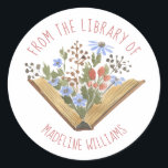 Book Flowers From the Library Of Bookplate Label<br><div class="desc">Pretty open book with flowers bookplate for your special books. Says From the Library Of in curved hand lettered typography at the top. The watercolor book is lovely and features different blooms. Add your name to make sure your books find their way home. See our other coordinating items as well....</div>