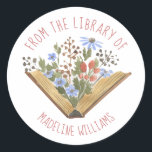 Book Flowers From the Library Of Bookplate Label<br><div class="desc">Pretty open book with flowers bookplate for your special books. Says From the Library Of in curved hand lettered typography at the top. The watercolor book is lovely and features different blooms. Add your name to make sure your books find their way home. See our other coordinating items as well....</div>