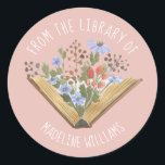 Book Flowers From the Library Of Bookplate Label<br><div class="desc">Pretty open book with flowers bookplate for your special books. Says From the Library Of in curved hand lettered typography at the top. The watercolor book is lovely and features different blooms. Add your name to make sure your books find their way home. See our other coordinating items as well....</div>